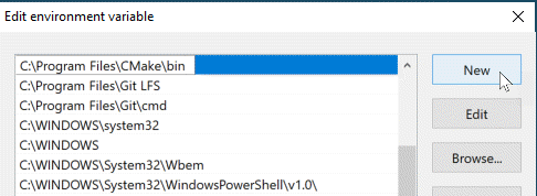 Manually add CMake to the system PATH