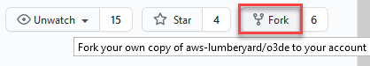 Create a fork using the Fork button on the O3DE GitHub repo